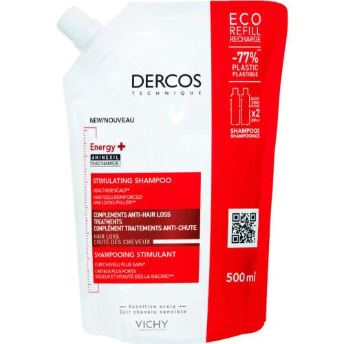 Vichy Dercos Energy+ Stimulating Shampoo Refil Σαμπουάν Κατά της Τριχόπτωσης  που Επαναφέρει τη Ζωντάνια στα Μαλλιά, Αφήνοντας Ευχάριστη Υφή Ενδυναμώνοντας την Τρίχα & το Τριχωτό 500ml 